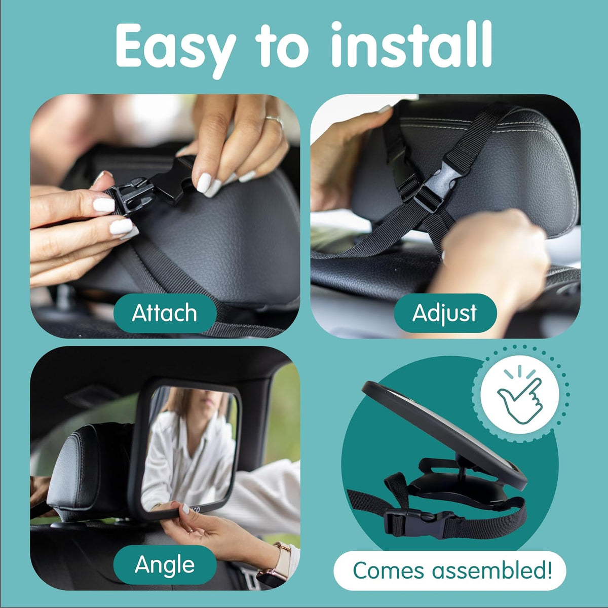 Baby Car Mirror for Fixed Headrests - Tesla-Compatible Non-Slip Mirror