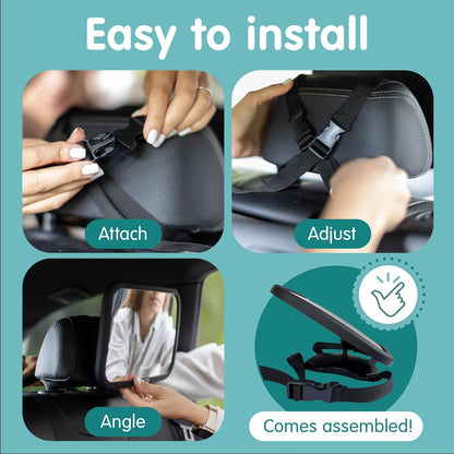 Baby Car Mirror for Fixed Headrests - Tesla-Compatible Non-Slip Mirror