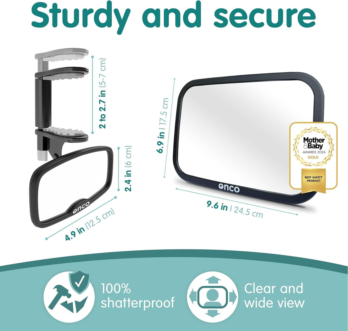 Baby Car Mirror for Fixed Headrests - Tesla-Compatible Non-Slip Mirror