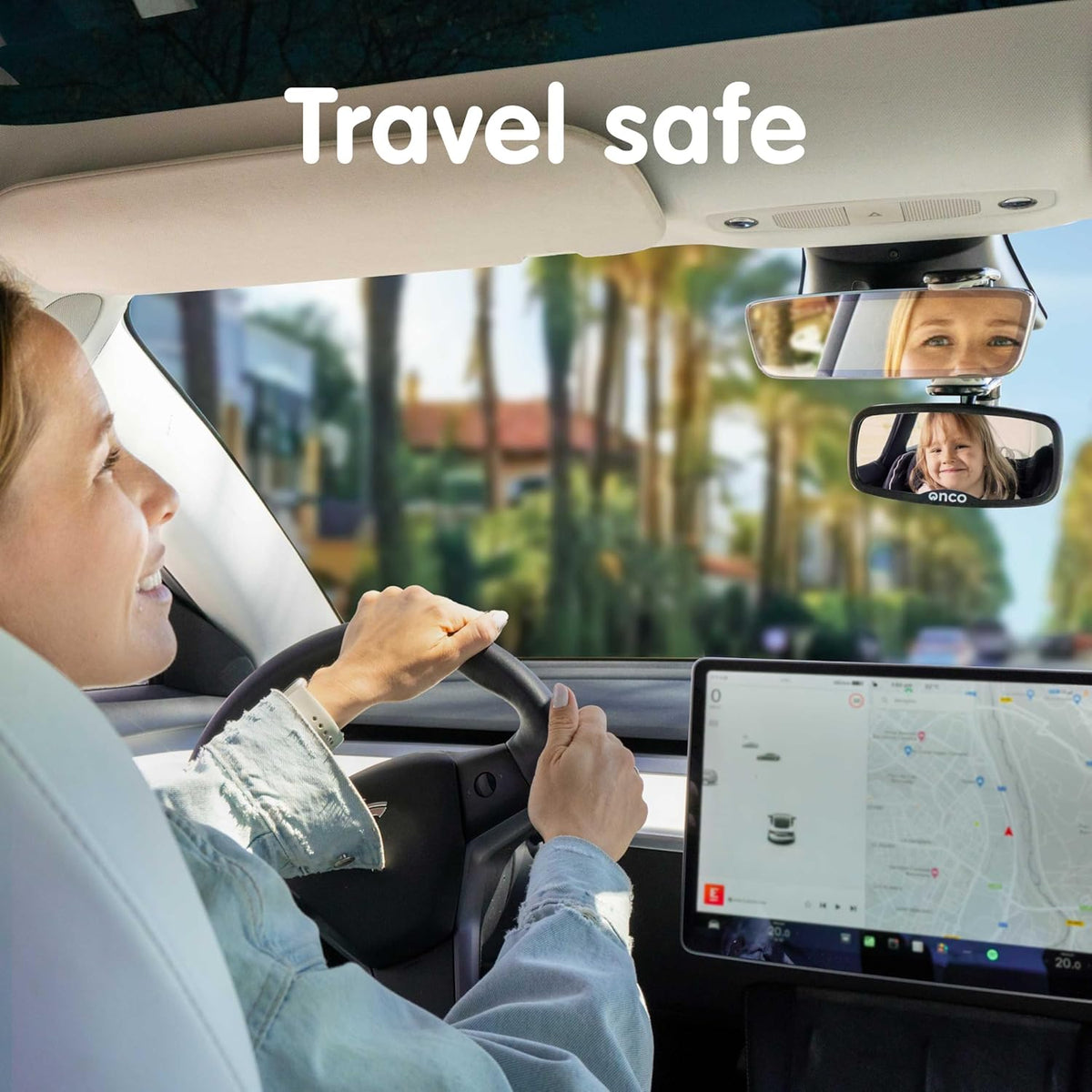 Baby Car Mirror for Fixed Headrests - Tesla-Compatible Non-Slip Mirror