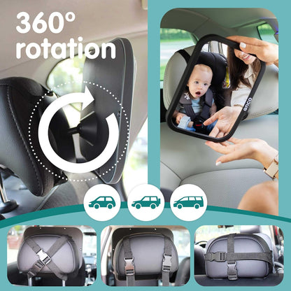 Baby Car Mirror for Fixed Headrests - Tesla-Compatible Non-Slip Mirror