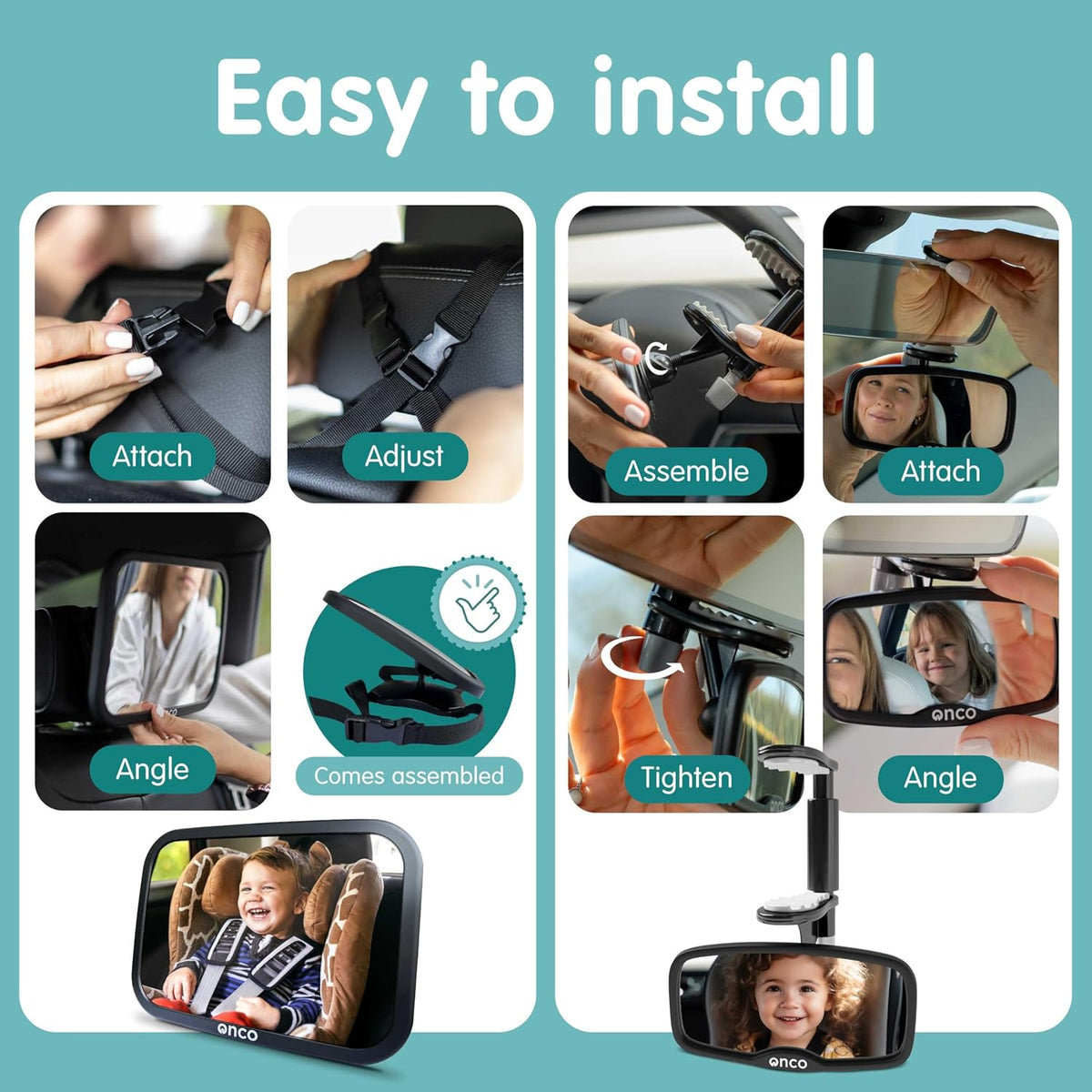 Baby Car Mirror for Fixed Headrests - Tesla-Compatible Non-Slip Mirror