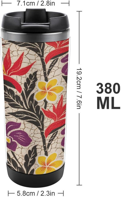 13oz Insulated Travel Coffee Mug Reusable Coffee Cup Water Bottle | Tropical Flower Travel Mug with Leak Proof Lid Double Wall Stainless Steel Coffee Tumbler Personalized Gift