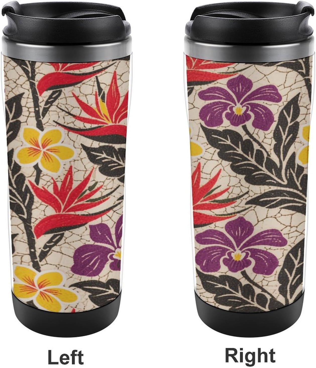 13oz Insulated Travel Coffee Mug Reusable Coffee Cup Water Bottle | Tropical Flower Travel Mug with Leak Proof Lid Double Wall Stainless Steel Coffee Tumbler Personalized Gift