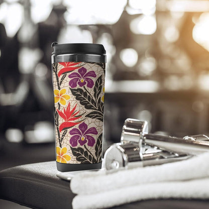 13oz Insulated Travel Coffee Mug Reusable Coffee Cup Water Bottle | Tropical Flower Travel Mug with Leak Proof Lid Double Wall Stainless Steel Coffee Tumbler Personalized Gift