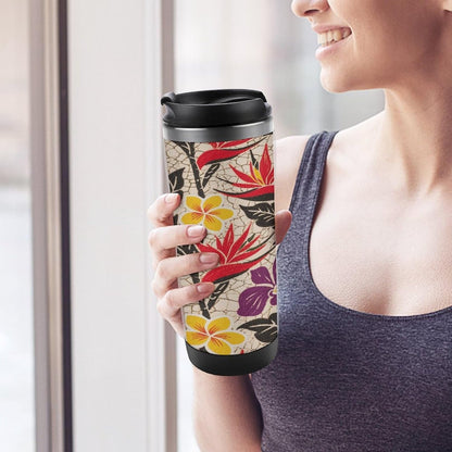 13oz Insulated Travel Coffee Mug Reusable Coffee Cup Water Bottle | Tropical Flower Travel Mug with Leak Proof Lid Double Wall Stainless Steel Coffee Tumbler Personalized Gift
