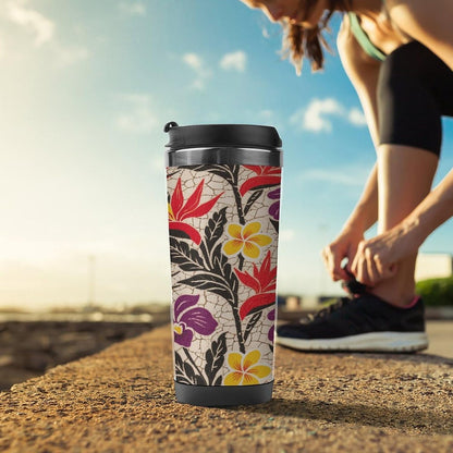 13oz Insulated Travel Coffee Mug Reusable Coffee Cup Water Bottle | Tropical Flower Travel Mug with Leak Proof Lid Double Wall Stainless Steel Coffee Tumbler Personalized Gift