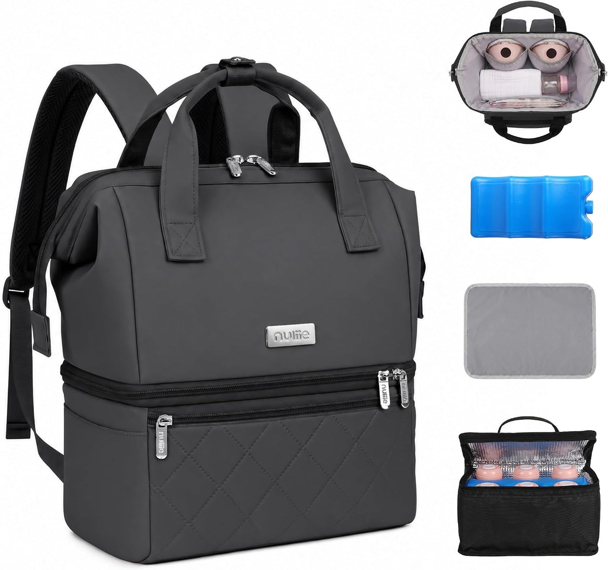 Wearable Breast Pump Bag with Cooler Compartment, Grey