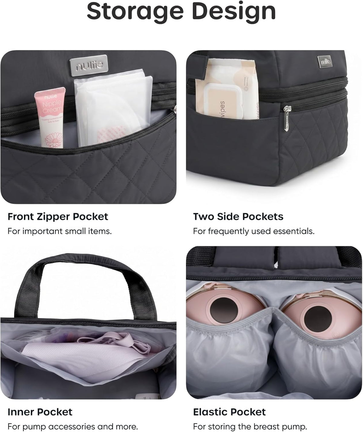 Wearable Breast Pump Bag with Cooler Compartment, Grey