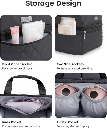 Wearable Breast Pump Bag with Cooler Compartment, Grey