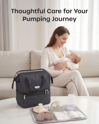 Wearable Breast Pump Bag with Cooler Compartment, Grey
