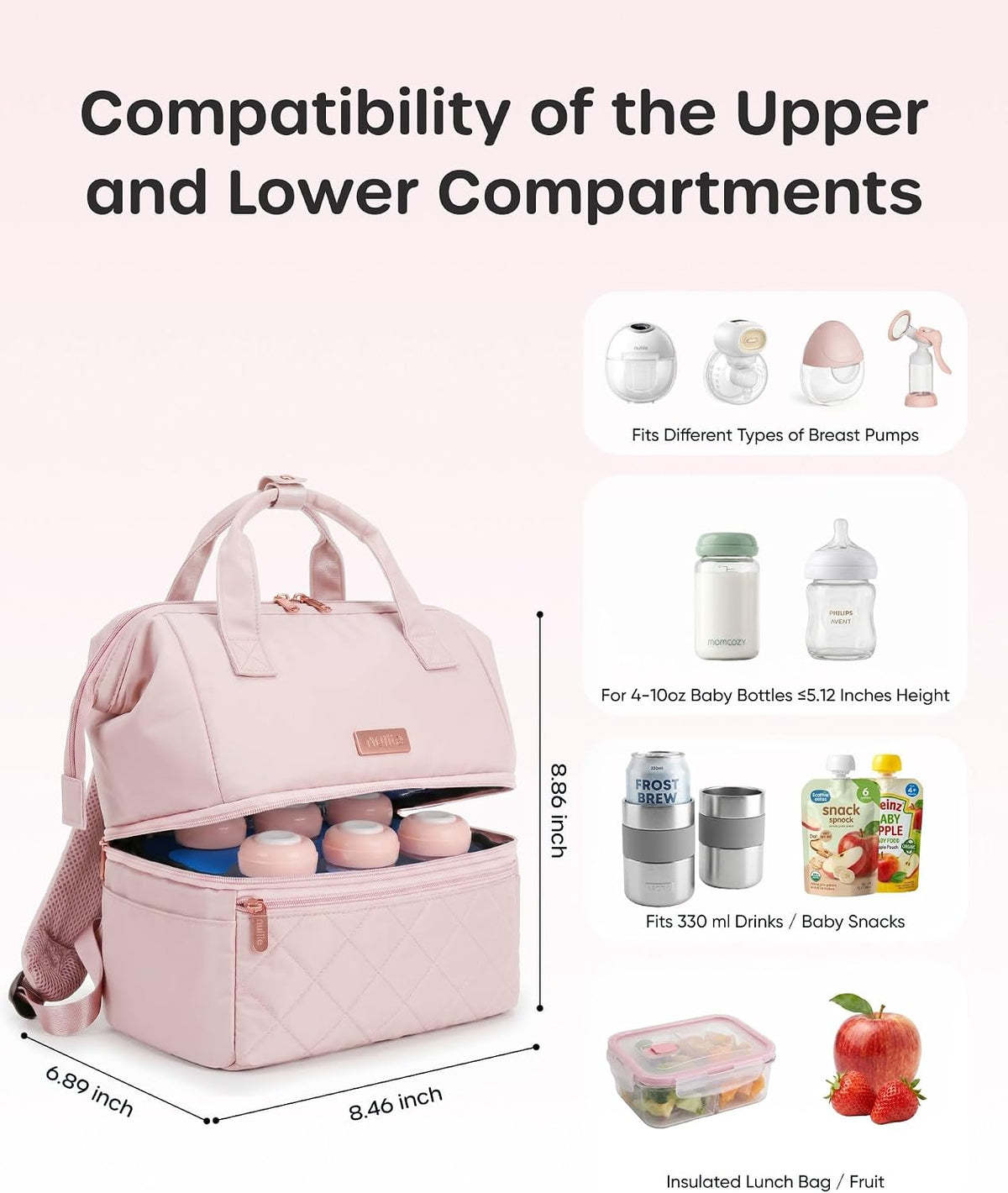 Wearable Breast Pump Bag with Cooler Compartment, Grey