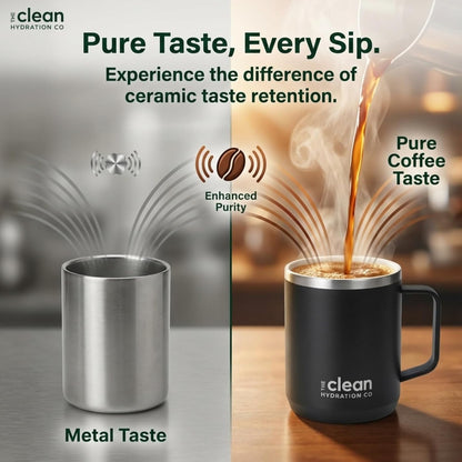 Coffee Mug Travel Mug Insulated 12 Oz | Ceramic Lined Travel Cup with Lid | Reusable Office Mug Double Wall Vacuum Eco-Friendly BPA-Free (Aqua) (Black)