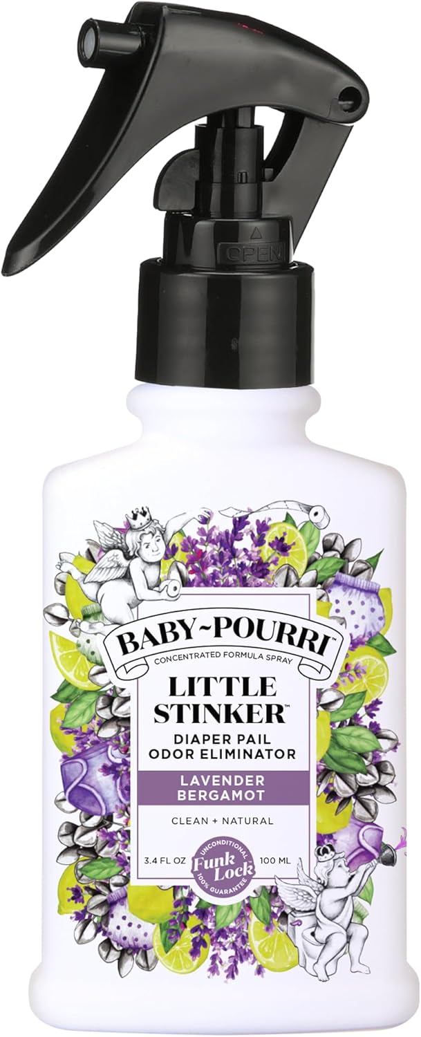 Baby- Little Stinker Diaper Pail Deodorizer Spray, 3.4 Fl Oz, Up to 150 Uses, Odor Freshener with Essential Oils, Nursery Essentials, Lavender, Bergamot, Eucalyptus & Vanilla Scent