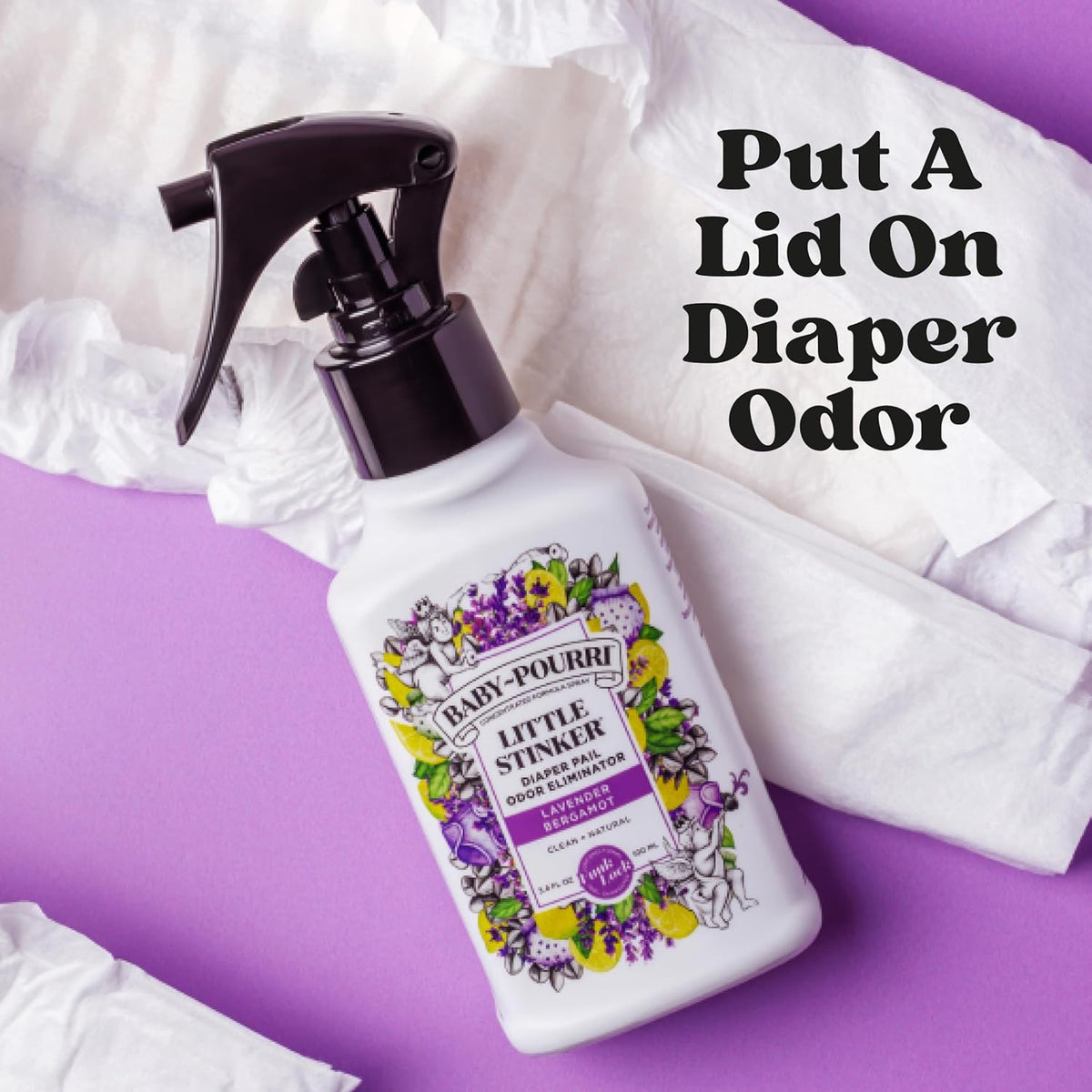 Baby- Little Stinker Diaper Pail Deodorizer Spray, 3.4 Fl Oz, Up to 150 Uses, Odor Freshener with Essential Oils, Nursery Essentials, Lavender, Bergamot, Eucalyptus & Vanilla Scent