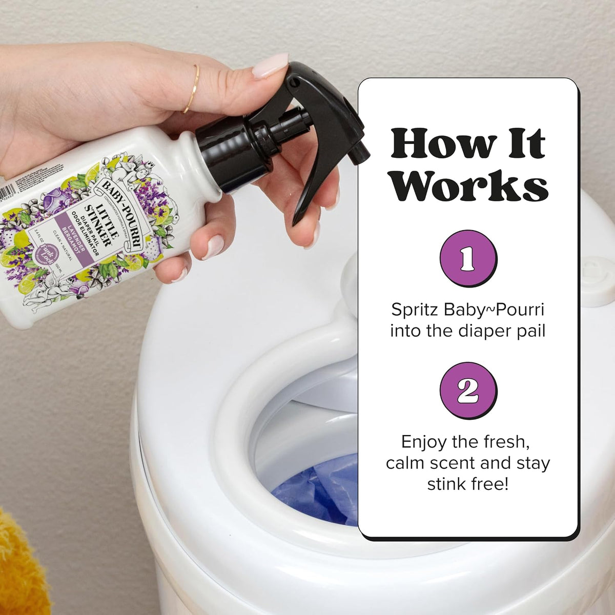 Baby- Little Stinker Diaper Pail Deodorizer Spray, 3.4 Fl Oz, Up to 150 Uses, Odor Freshener with Essential Oils, Nursery Essentials, Lavender, Bergamot, Eucalyptus & Vanilla Scent