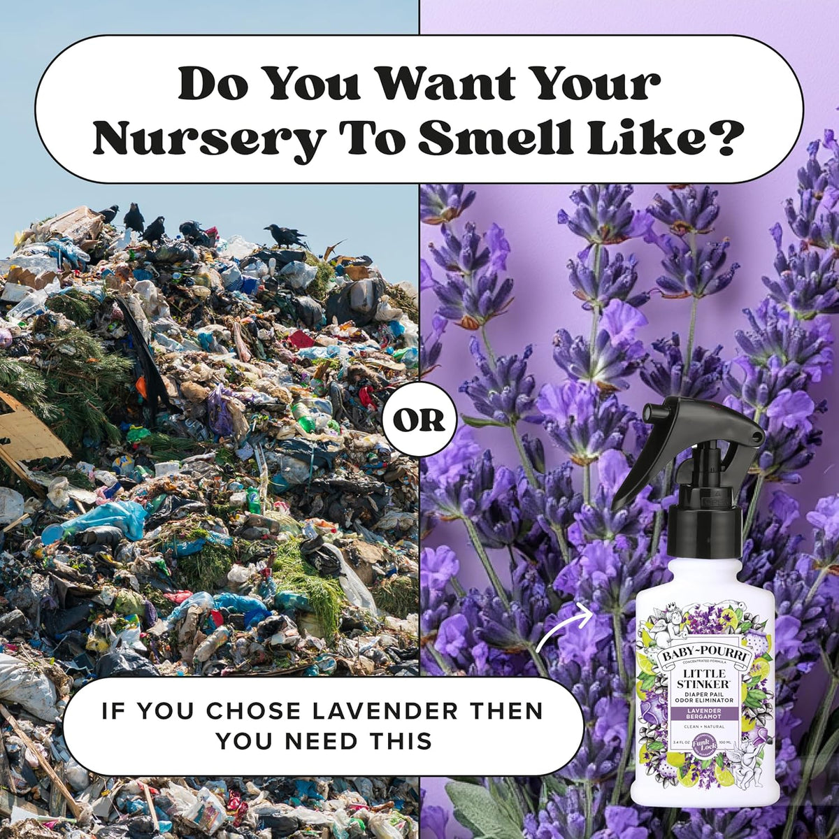 Baby- Little Stinker Diaper Pail Deodorizer Spray, 3.4 Fl Oz, Up to 150 Uses, Odor Freshener with Essential Oils, Nursery Essentials, Lavender, Bergamot, Eucalyptus & Vanilla Scent