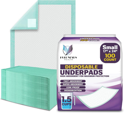 Disposable Bed Pads with Adhesive for Adults and Kids 17 x 24 - Super Absorbent Waterproof Incontinence Underpads, Chuck Pads, Chux Pads, Changing Pads for Baby, Pee Pads