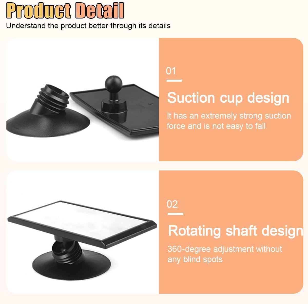 Car Interior Rearview Baby Mirror, Adjustable Wide Angle Windshield Backseat Mirror with Suction Cup, Universal Car Safety Rearview Accessories for Viewing Rear Passengers (HD-155)