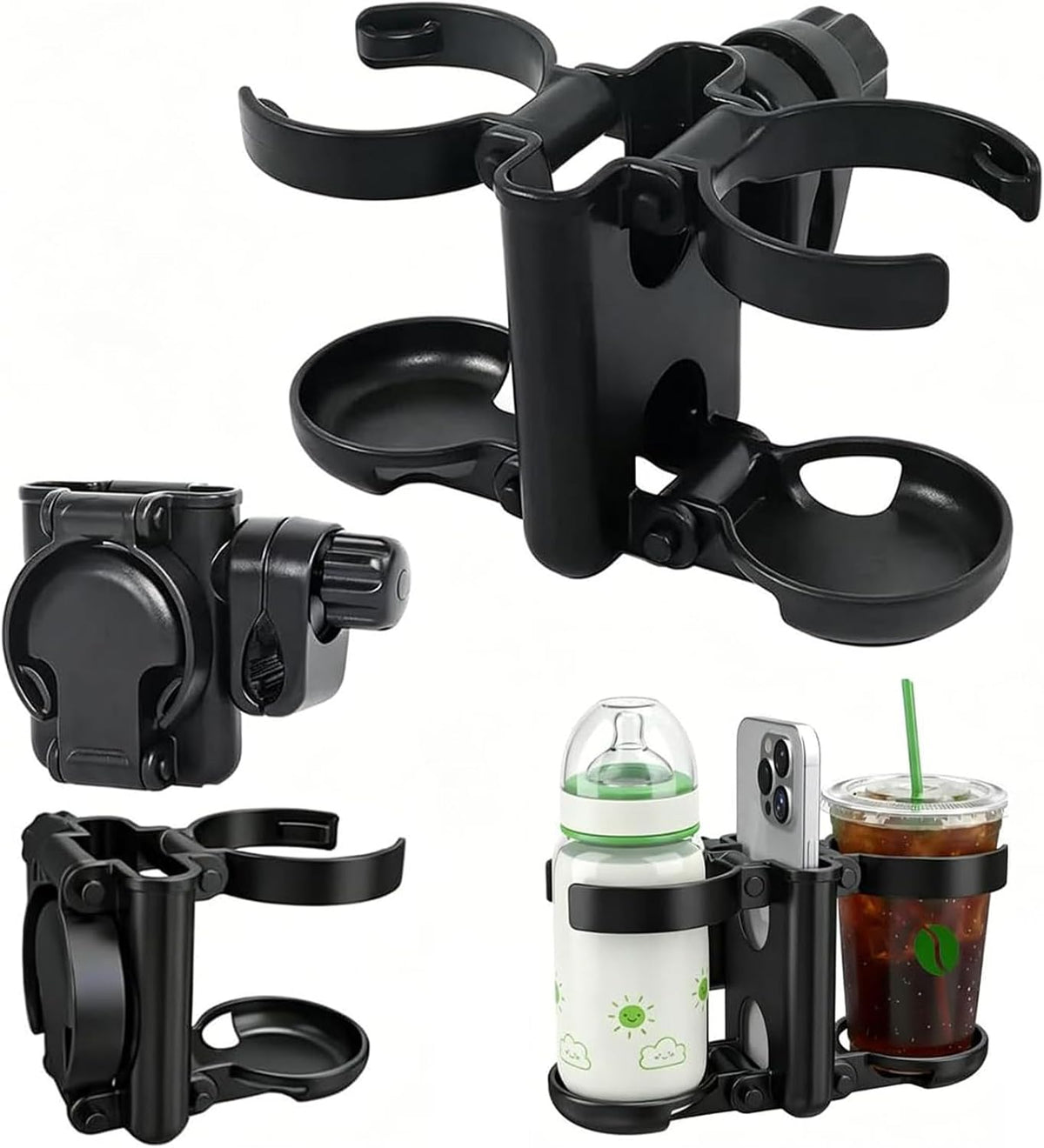 Stroller Cup Holder,Stroller Cup Holder Attachment with Phone Holder,Cup Holder for Stroller,Cup Holder for Wheelchair,Wheelchair Cup Holder 3-in-1 Bottle Holder, Wheelchair, Scooter
