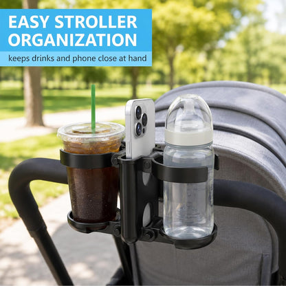 Stroller Cup Holder,Stroller Cup Holder Attachment with Phone Holder,Cup Holder for Stroller,Cup Holder for Wheelchair,Wheelchair Cup Holder 3-in-1 Bottle Holder, Wheelchair, Scooter