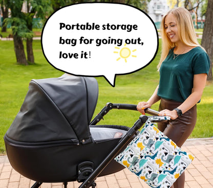 Wet Dry Bag for Cloth Diapers, 2PCS Waterproof Reusable Wet Bag with Zippered Pockets, Washable, Reusable for Travel, Beach, Pool, Stroller, Diapers, Dirty Gym Clothes, Swimsuits, 14x12In & 12x11In