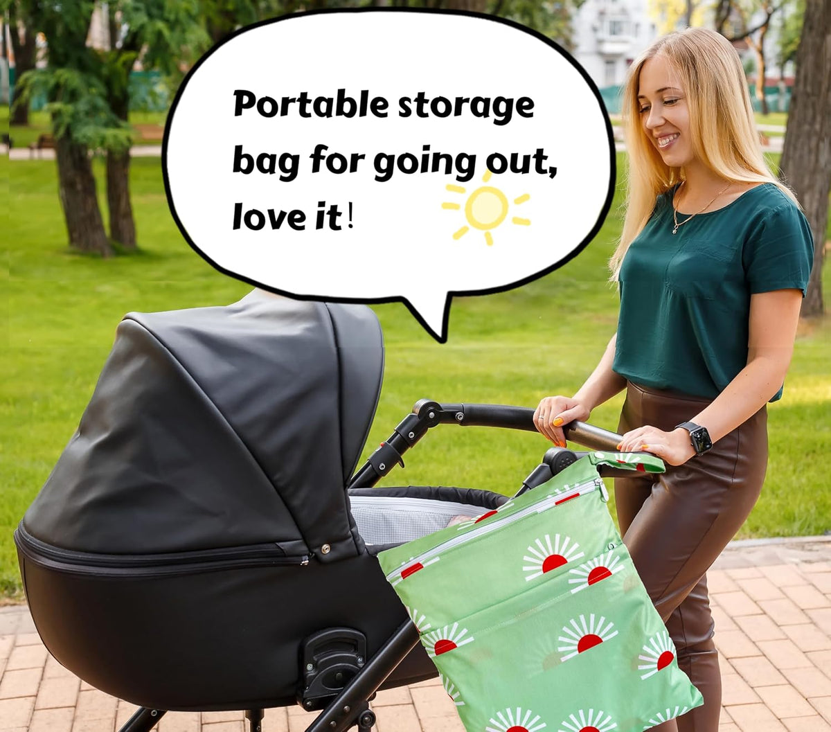 Wet Dry Bag for Cloth Diapers, 2PCS Waterproof Reusable Wet Bag with Zippered Pockets, Washable, Reusable for Travel, Beach, Pool, Stroller, Diapers, Dirty Gym Clothes, Swimsuits, 14x12In & 12x11In