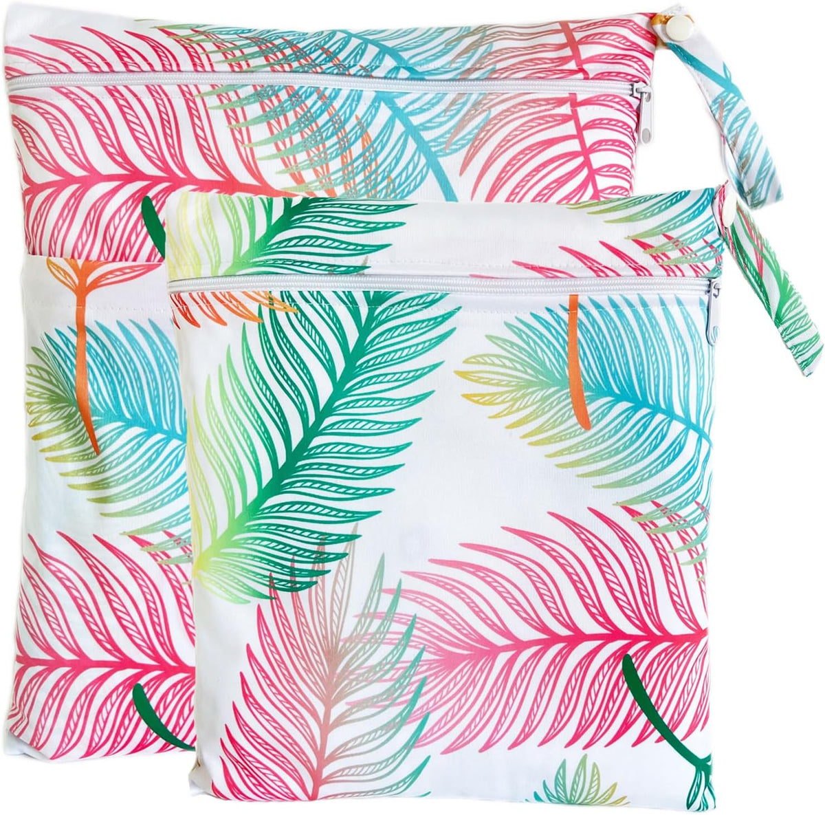 Wet Dry Bag for Cloth Diapers, 2PCS Waterproof Reusable Wet Bag with Zippered Pockets, Washable, Reusable for Travel, Beach, Pool, Stroller, Diapers, Dirty Gym Clothes, Swimsuits, 14x12In & 12x11In
