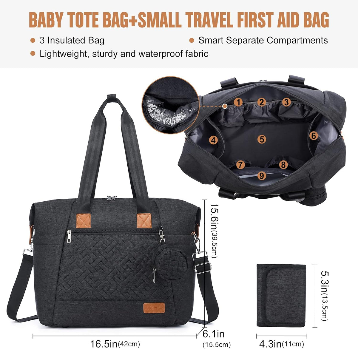 Diaper Bag Tote, Baby Diaper Bag Waterproof Travel Diaper Tote with Changing Pad