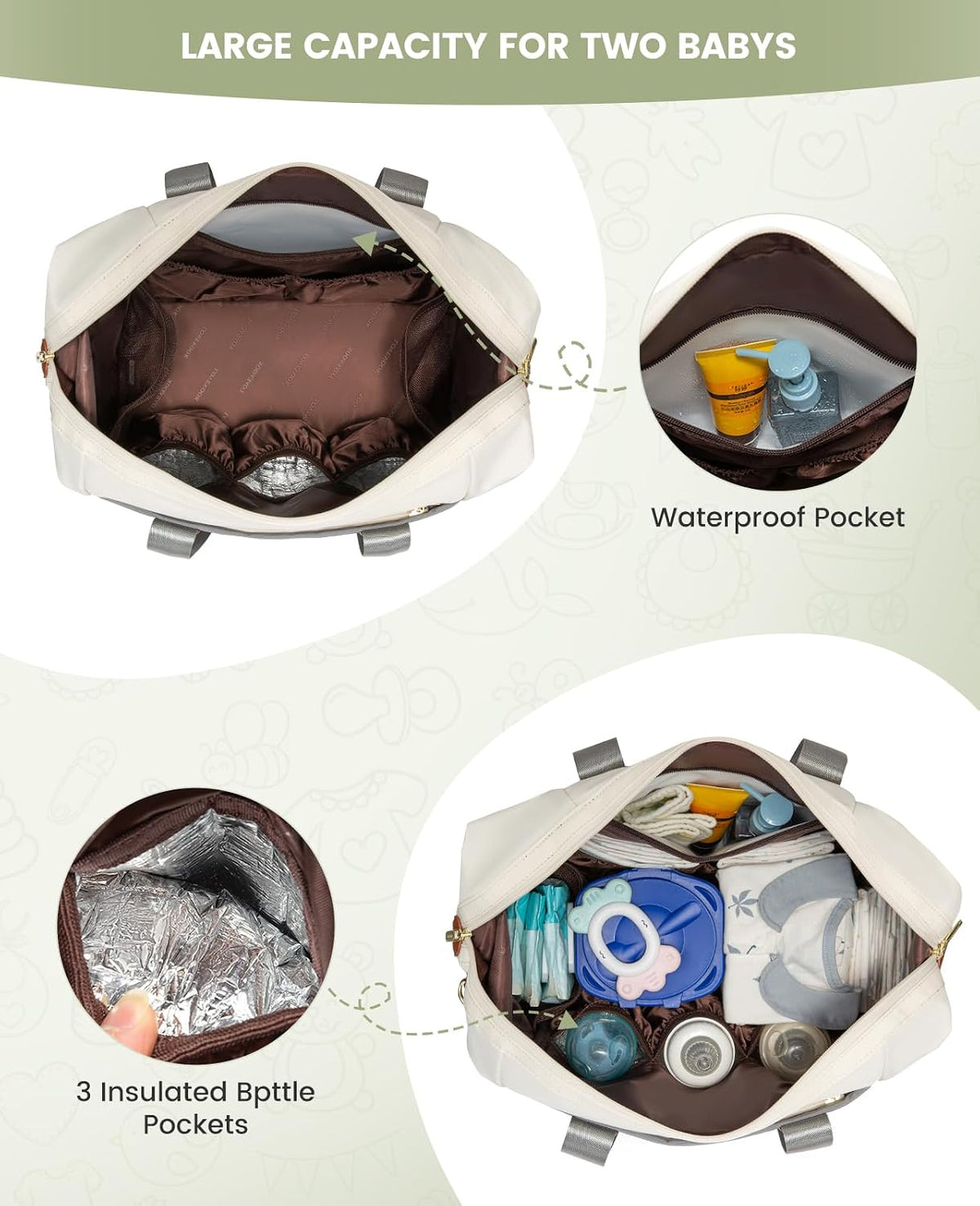 Diaper Bag Tote, Baby Diaper Bag Waterproof Travel Diaper Tote with Changing Pad
