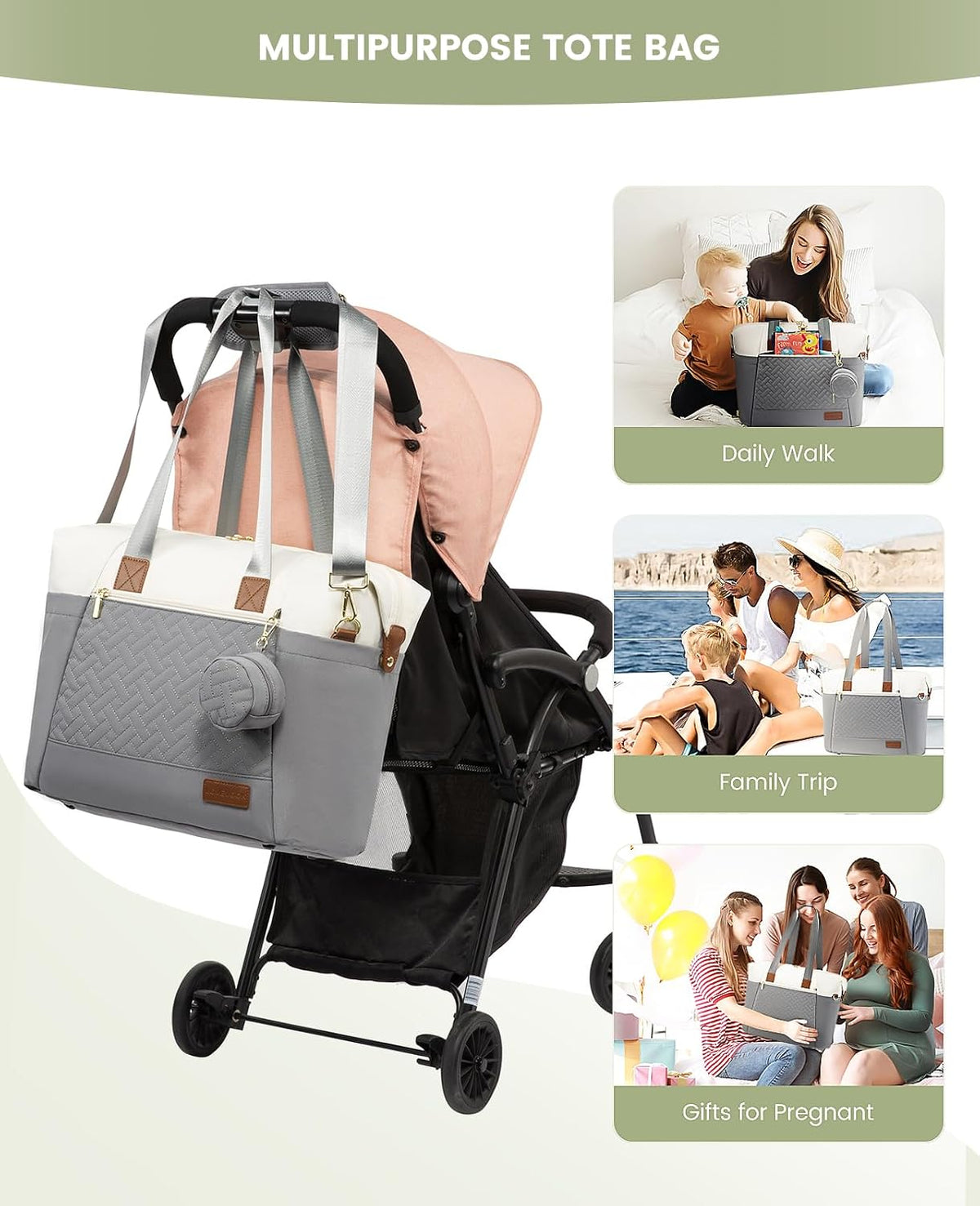 Diaper Bag Tote, Baby Diaper Bag Waterproof Travel Diaper Tote with Changing Pad