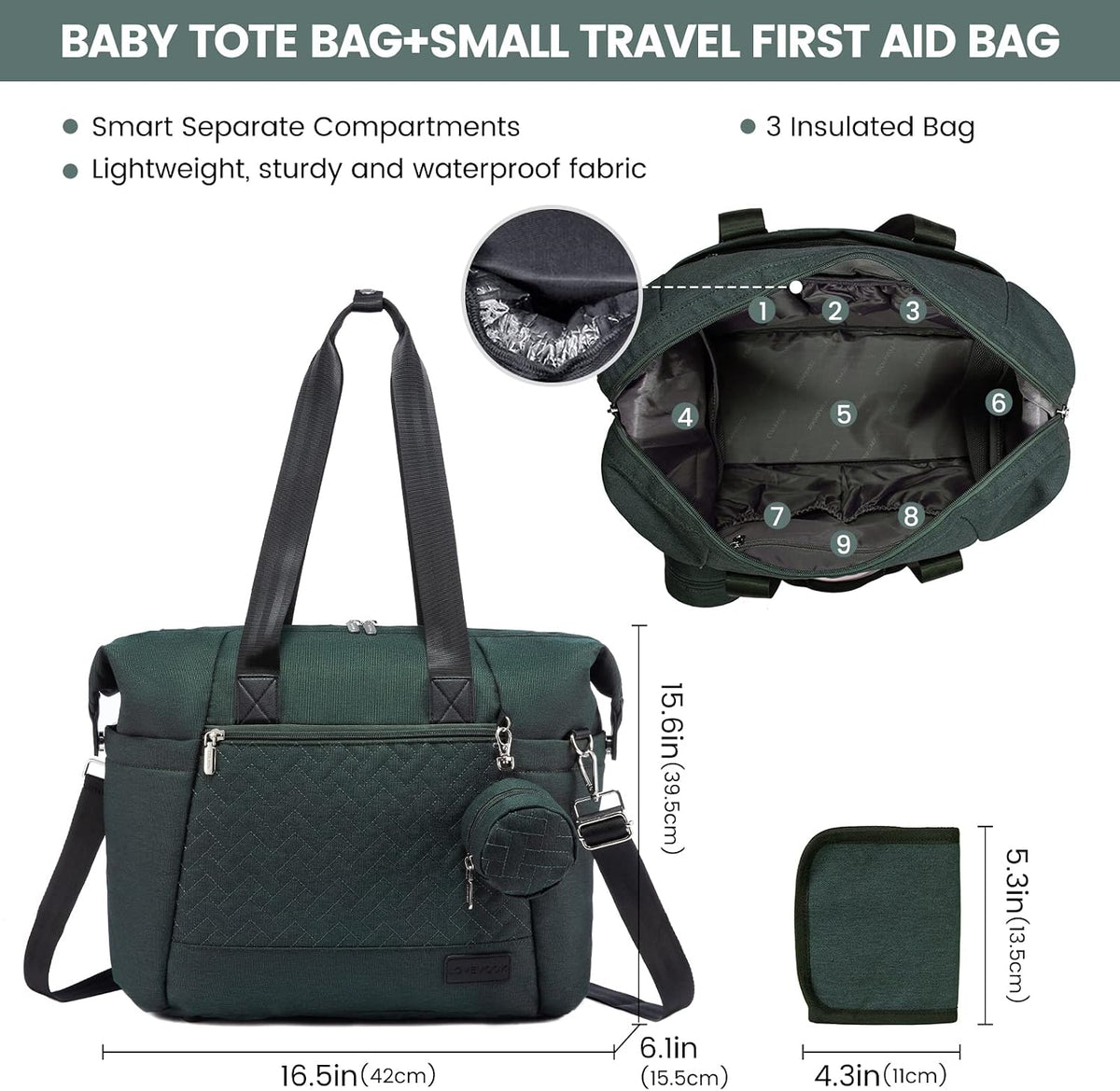 Diaper Bag Tote, Baby Diaper Bag Waterproof Travel Diaper Tote with Changing Pad