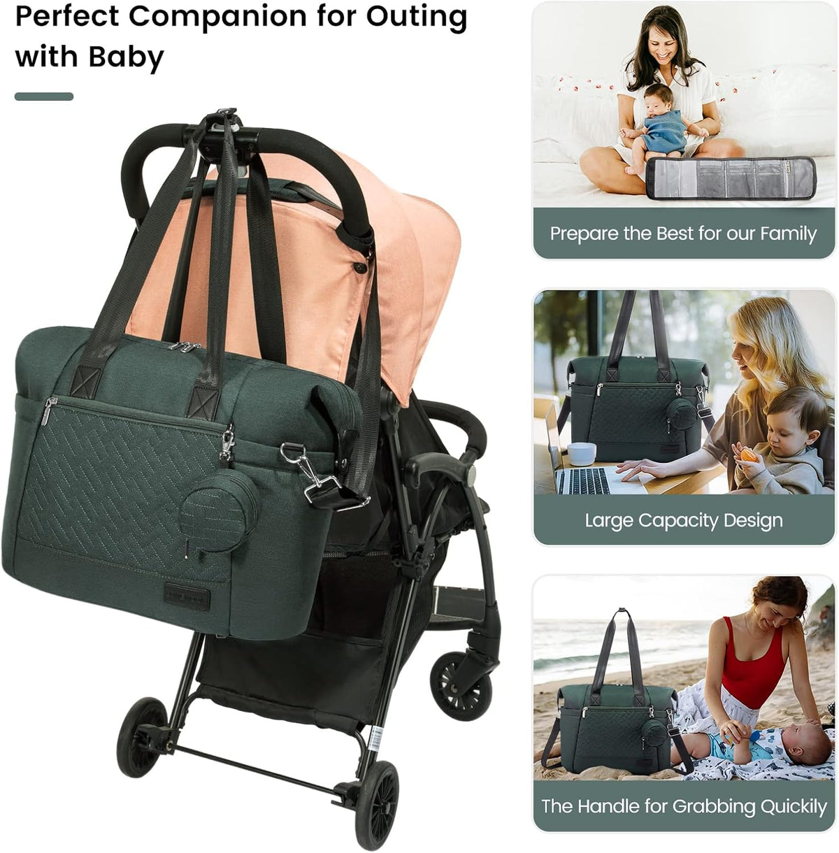 Diaper Bag Tote, Baby Diaper Bag Waterproof Travel Diaper Tote with Changing Pad