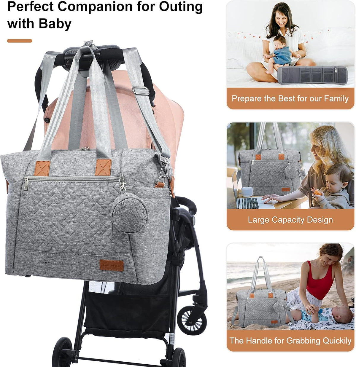 Diaper Bag Tote, Baby Diaper Bag Waterproof Travel Diaper Tote with Changing Pad