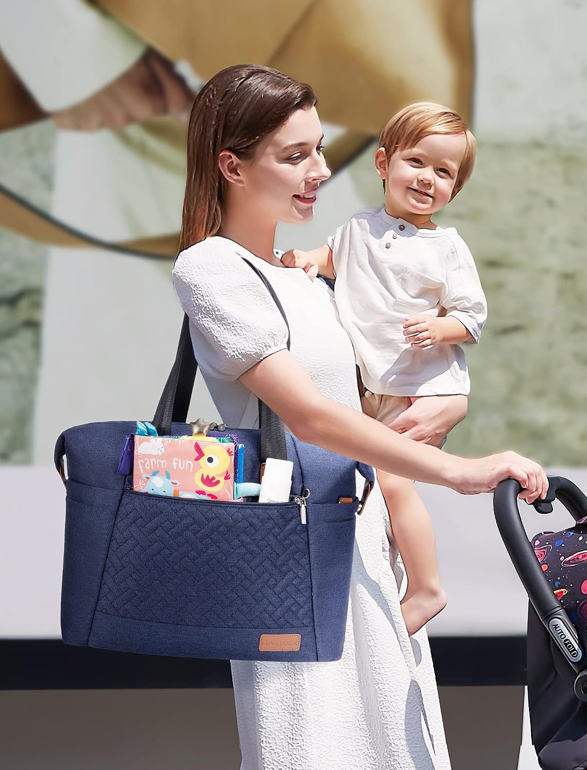 Diaper Bag Tote, Baby Diaper Bag Waterproof Travel Diaper Tote with Changing Pad