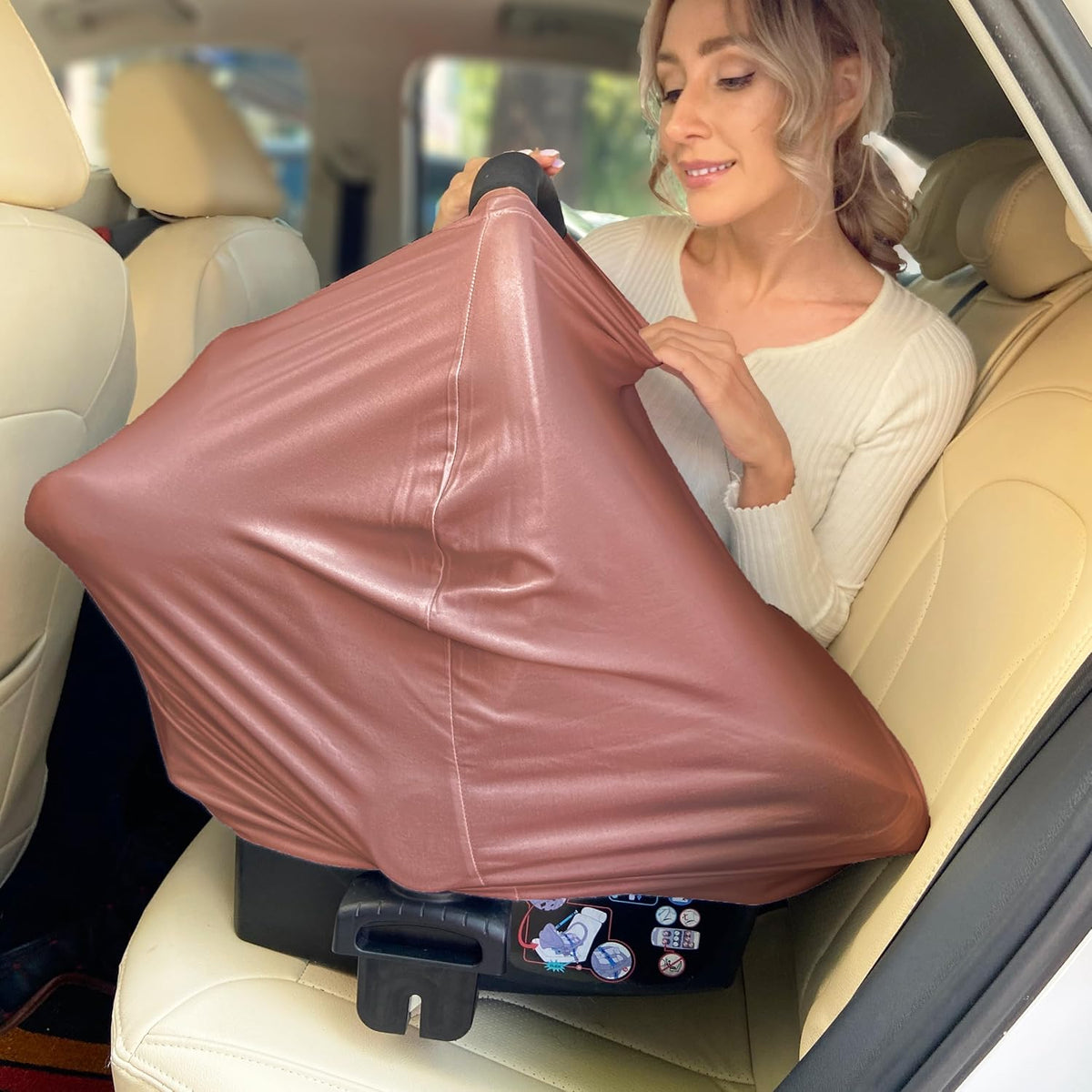 Breathable Car Seat Cover for Babies – Multi-Purpose Soft Rayon Nursing Cover for Breastfeeding, High Stretchy Infant Carseat Canopy, Stroller Cover (Smooth Rayon, Warm Natural)