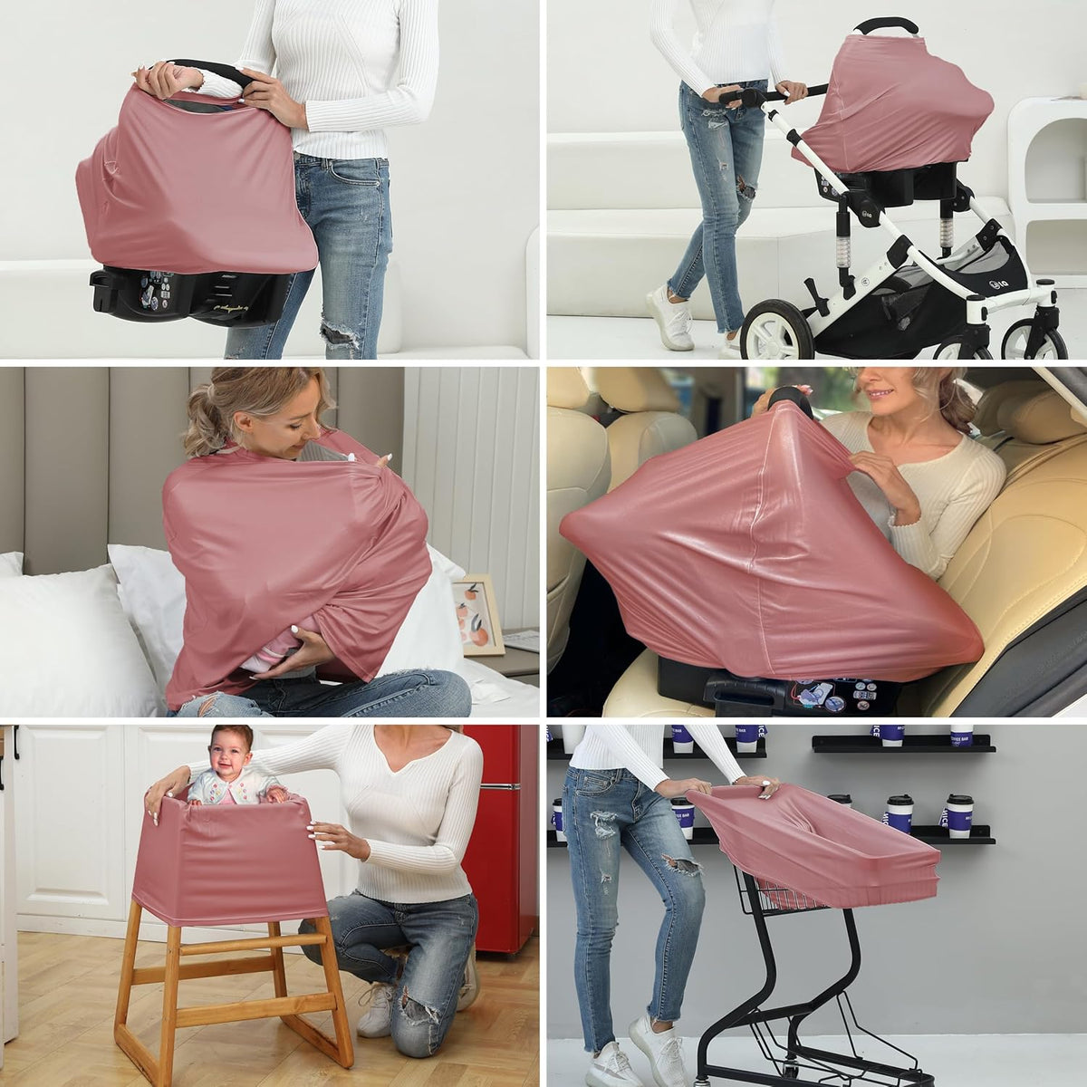 Breathable Car Seat Cover for Babies – Multi-Purpose Soft Rayon Nursing Cover for Breastfeeding, High Stretchy Infant Carseat Canopy, Stroller Cover (Smooth Rayon, Warm Natural)