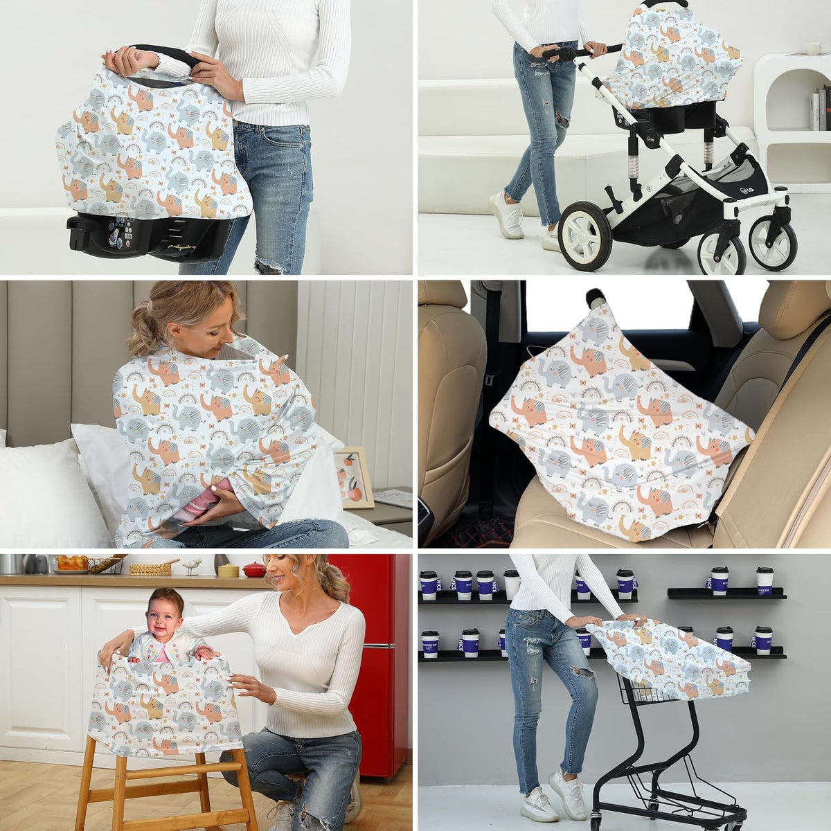 Breathable Car Seat Cover for Babies – Multi-Purpose Soft Rayon Nursing Cover for Breastfeeding, High Stretchy Infant Carseat Canopy, Stroller Cover (Smooth Rayon, Warm Natural)