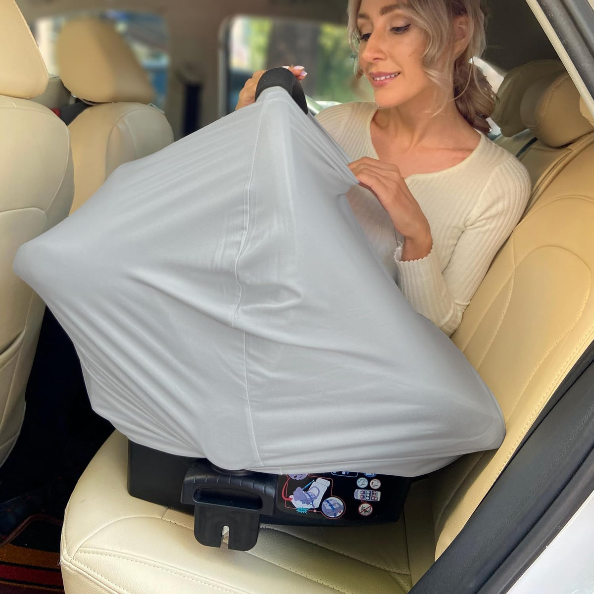 Breathable Car Seat Cover for Babies – Multi-Purpose Soft Rayon Nursing Cover for Breastfeeding, High Stretchy Infant Carseat Canopy, Stroller Cover (Smooth Rayon, Warm Natural)