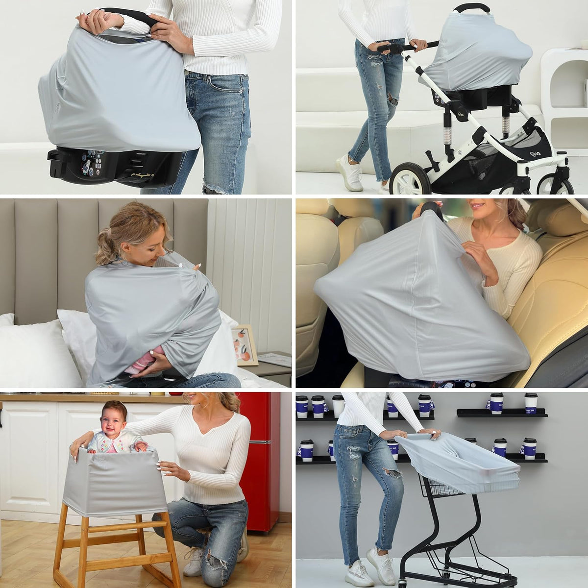 Breathable Car Seat Cover for Babies – Multi-Purpose Soft Rayon Nursing Cover for Breastfeeding, High Stretchy Infant Carseat Canopy, Stroller Cover (Smooth Rayon, Warm Natural)