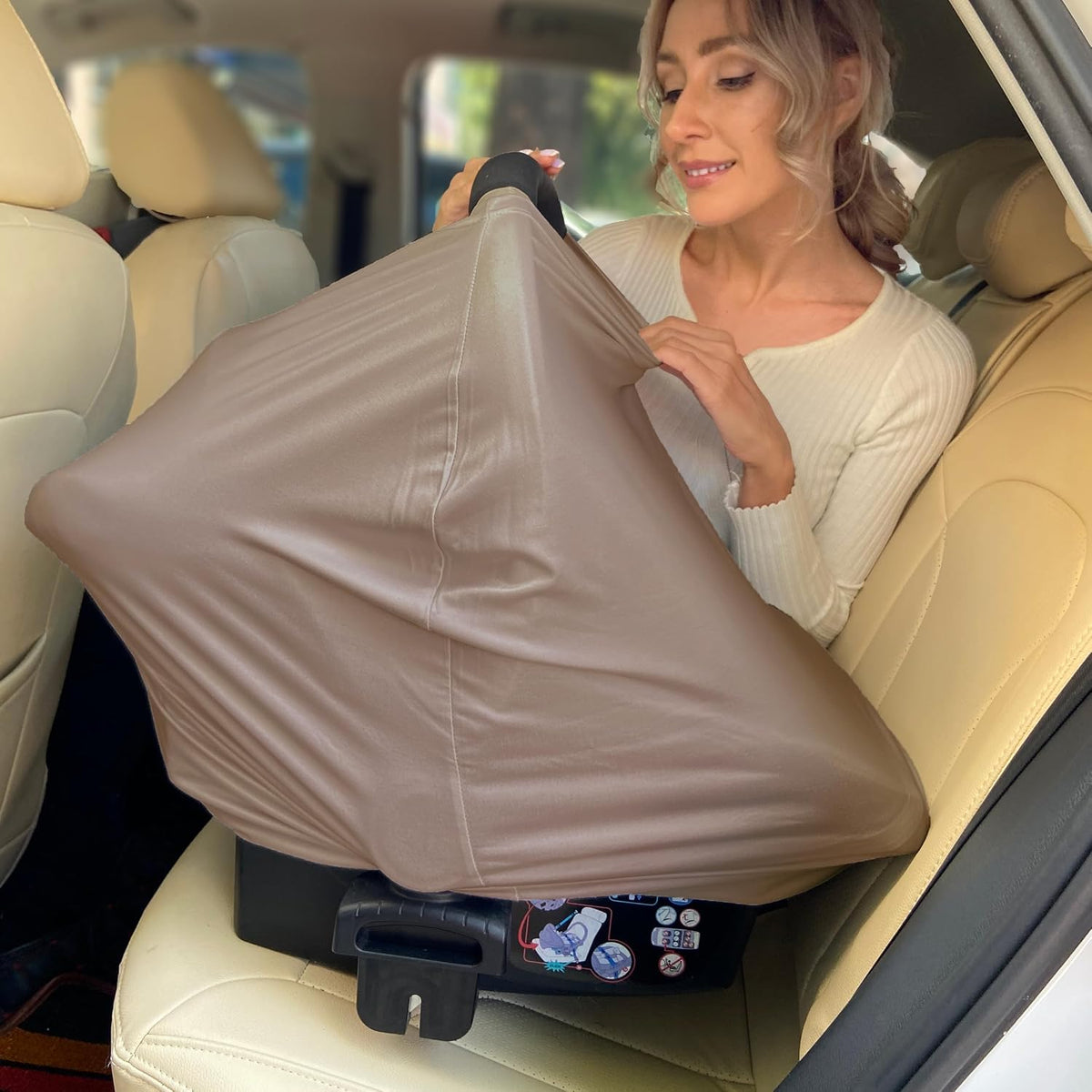 Breathable Car Seat Cover for Babies – Multi-Purpose Soft Rayon Nursing Cover for Breastfeeding, High Stretchy Infant Carseat Canopy, Stroller Cover (Smooth Rayon, Warm Natural)
