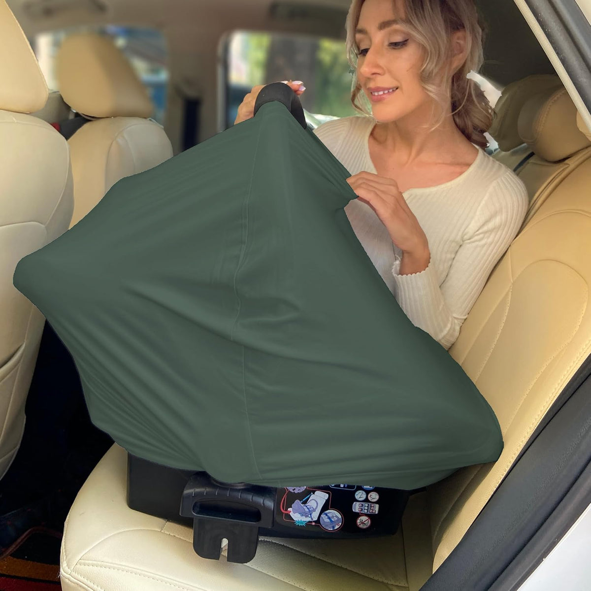 Breathable Car Seat Cover for Babies – Multi-Purpose Soft Rayon Nursing Cover for Breastfeeding, High Stretchy Infant Carseat Canopy, Stroller Cover (Smooth Rayon, Warm Natural)