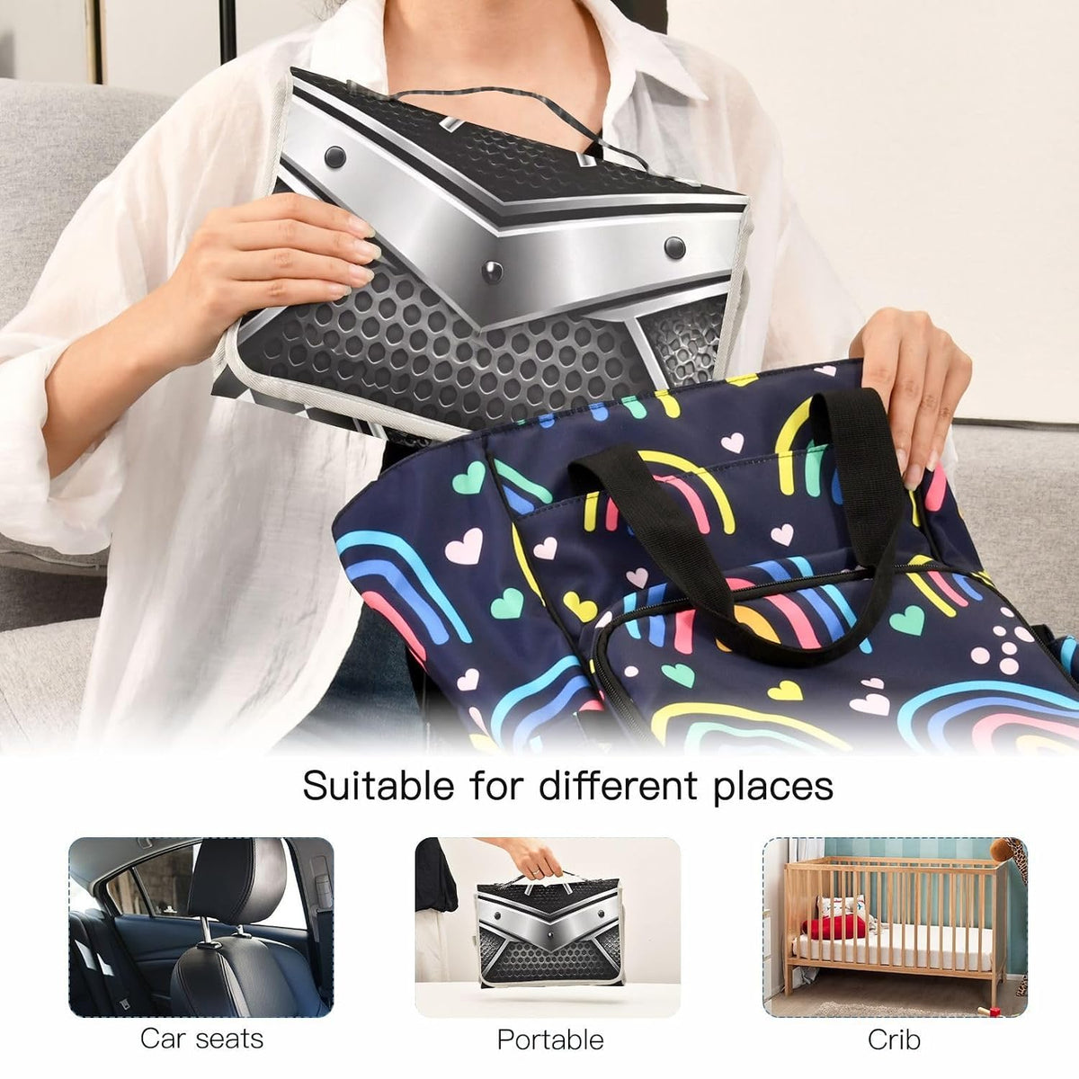 Checkered Racing Flags Portable Diaper Changing Pad, Waterproof Baby Changing Mat with Storage Pocket & Built-in Pillow, Foldable Travel Pad, Newborn Gift Set for Boy Girl