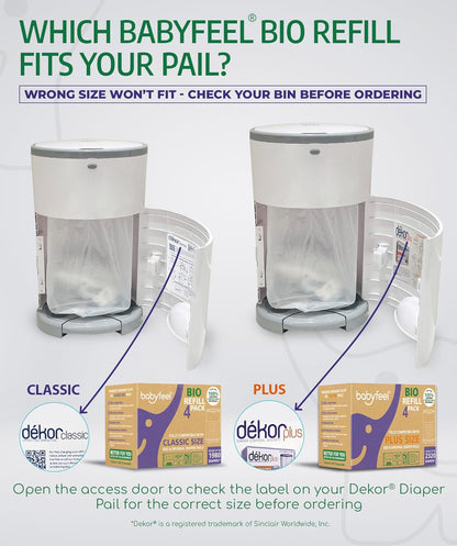BIO Refills Compatible with DEKOR CLASSIC Diaper Pails | 100% Compostable |4 Pack |50% Extra Thickness | Compost Refill bags with Running Low Indicator |Powerful Odor Control | Fragrance-free