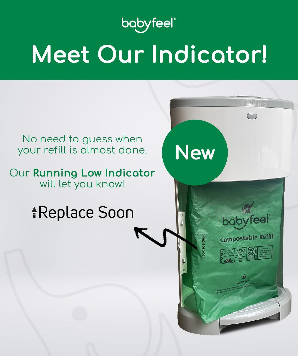 BIO Refills Compatible with DEKOR CLASSIC Diaper Pails | 100% Compostable |4 Pack |50% Extra Thickness | Compost Refill bags with Running Low Indicator |Powerful Odor Control | Fragrance-free