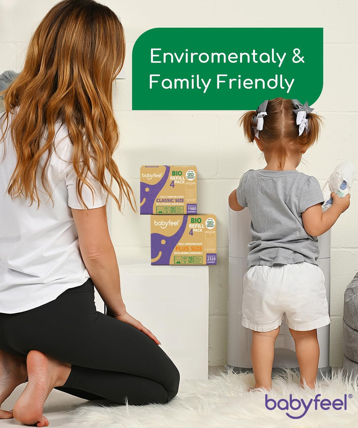 BIO Refills Compatible with DEKOR CLASSIC Diaper Pails | 100% Compostable |4 Pack |50% Extra Thickness | Compost Refill bags with Running Low Indicator |Powerful Odor Control | Fragrance-free