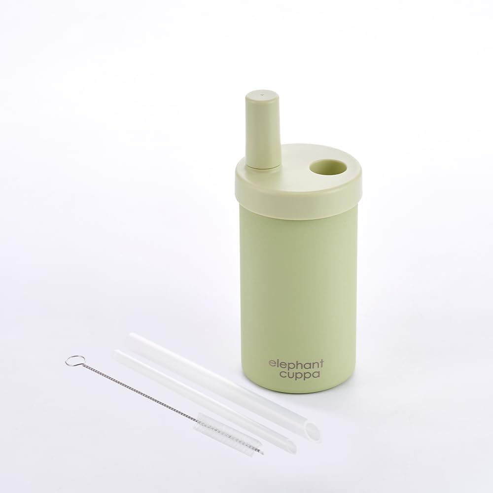 Leakproof Insulated Tumbler with Straws, 24 oz, Green | SUS 316 Steel, Keeps Drinks Cold 12 Hours or Hot 6 Hours, Sweat-Free Body, Dust-Proof Straw Cover, Wide Mouth, Straw Brush