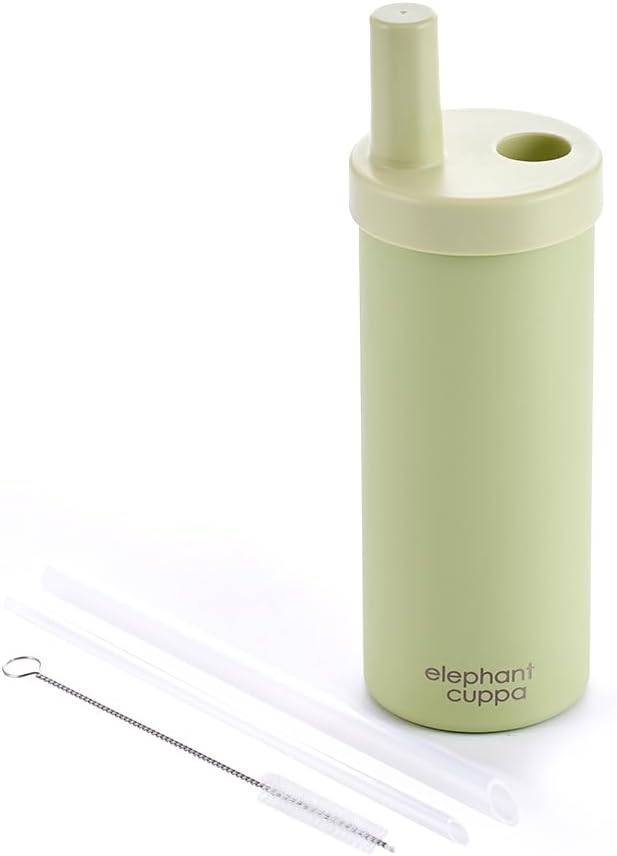 Leakproof Insulated Tumbler with Straws, 24 oz, Green | SUS 316 Steel, Keeps Drinks Cold 12 Hours or Hot 6 Hours, Sweat-Free Body, Dust-Proof Straw Cover, Wide Mouth, Straw Brush