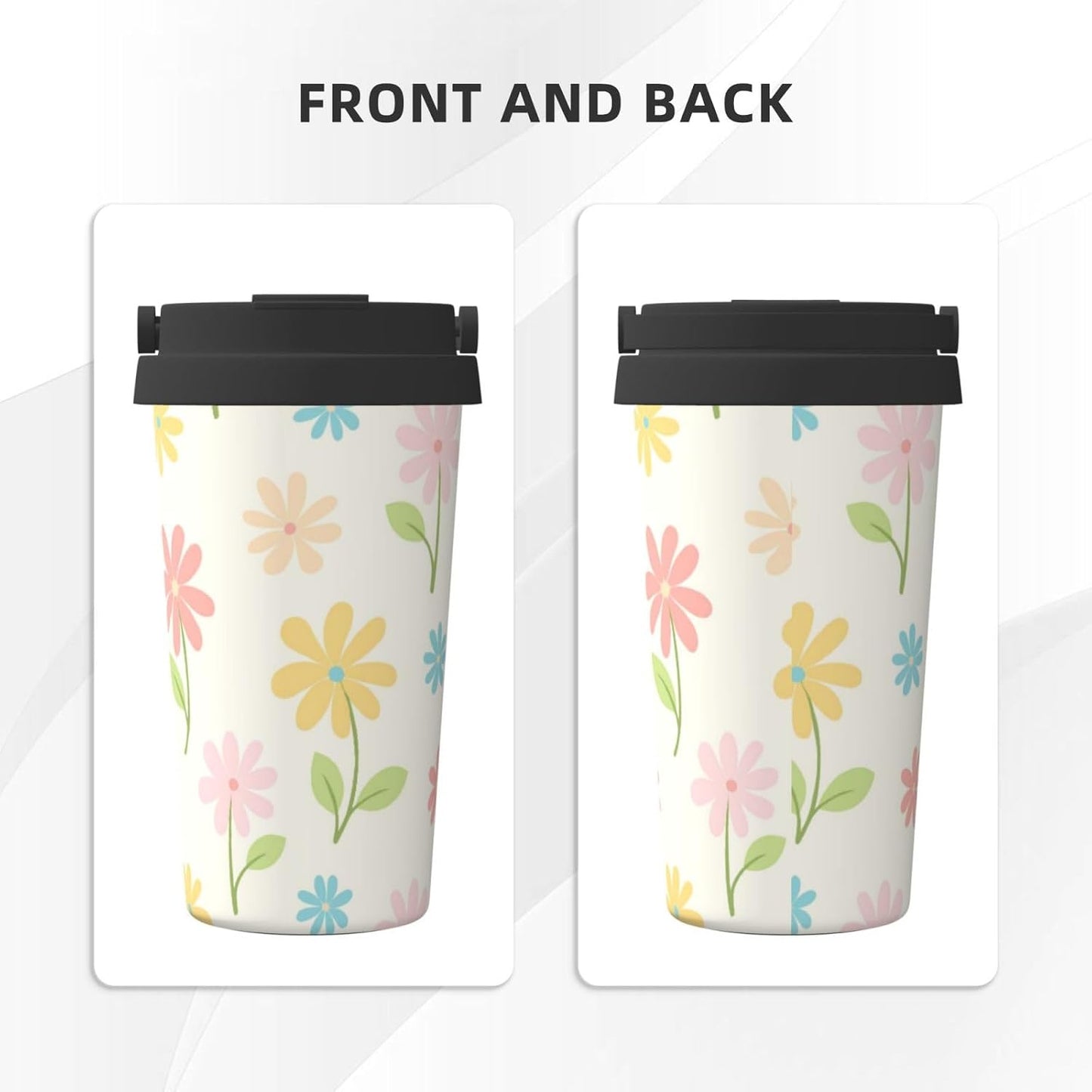 Orange And Blue Floral Print Leak Proof Coffee Travel Cup | Double Wall Stainless Steel Insulated Tumbler Flip Lid Portable Car Driving Coffee Drinking Vessel