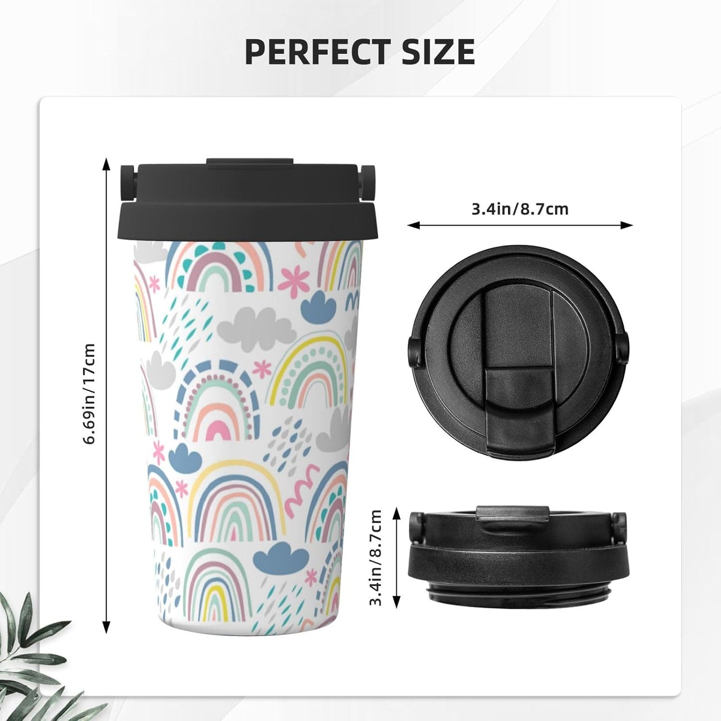 Orange And Blue Floral Print Leak Proof Coffee Travel Cup | Double Wall Stainless Steel Insulated Tumbler Flip Lid Portable Car Driving Coffee Drinking Vessel